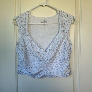 Hollister White and Blue Floral Crop Top